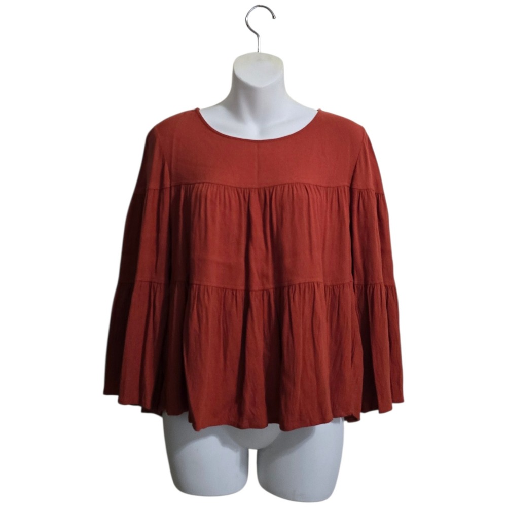 Madewell Tiered Button Back Blouse In Rust Sz L - Picture 1 of 13
